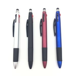 Multi-Colored Plastic ballpoint Pen with stylus touch end