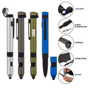 6-in-1 Multi-Function Engineer Metal Tool Pen w/LED Flashlight (5 4/5"x3/5")
