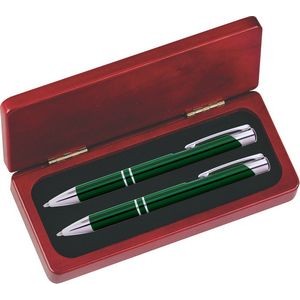 JJ Series Green Pen and Pencil Set in Rosewood Presentation Gift Box