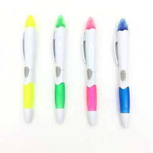Plastic pen with highlighter and click button in the middle