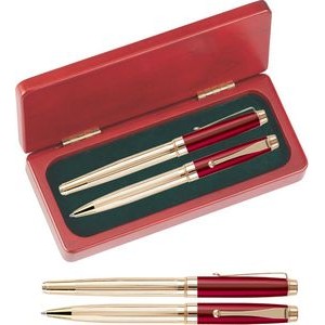 WM Series Pen and Roller Pen Gift Set in Rosewood gift box - red pen set