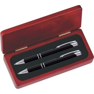 JJ Series Black Pen and Pencil Set in Rosewood Presentation Gift Box