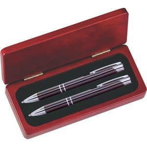 JJ Series Gunmetal gray Pen and Pencil Set in Rosewood Presentation Gift Box