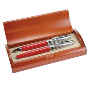 Red Executive Pen and Roller Ball Pen Set w/Diamond Cut