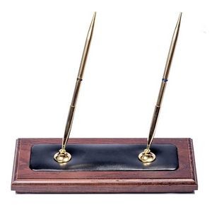Walnut Wood & Leather Double Pen Stand