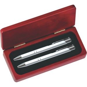 JJ Series Silver Pen and Pencil Set in Rosewood Presentation Gift Box