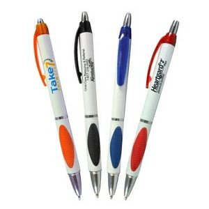 White Barrel Pen w/ Color Soft Grip and Median Band (3 Days)