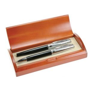 Black Executive Pen and Roller Ball Pen Set w/Diamond Cut