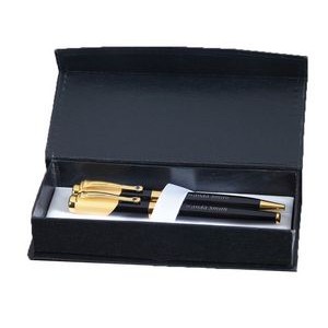 Ball Point and Roller Ball Pen Set with Blue Jewel Accents in Box