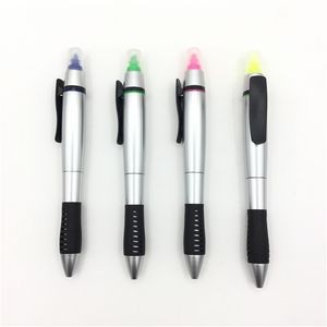 Silver color barrel plastic ball pen with high lighter