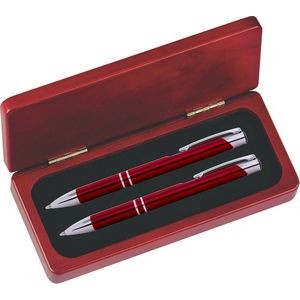 JJ Series Red Pen and Pencil Set in Rosewood Presentation Gift Box