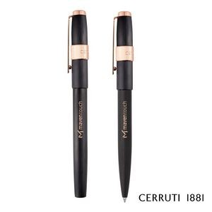 Cerruti 1881® Block Brushed Ballpoint Pen & Rollerball Pen Gift Set- Black