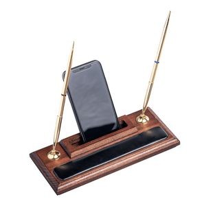 Walnut & Leather Pen Stand with Cell Phone Holder