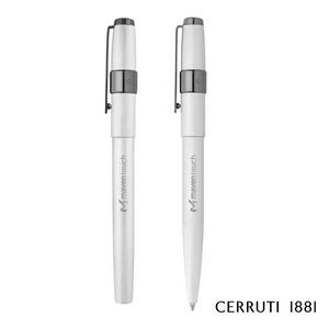 Cerruti 1881® Block Brushed Ballpoint Pen & Rollerball Pen Gift Set- Chrome