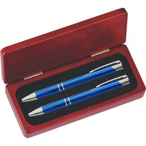 JJ Series Blue Pen and Pencil Set in Rosewood Presentation Gift Box