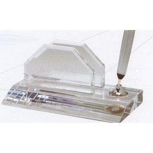 Optical Crystal Pearl White Pen Set w/Business Card Holder