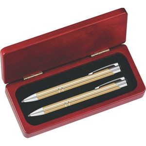 JJ Series Gold Pen and Pencil Set in Rosewood Presentation Gift Box