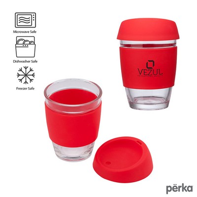 Rizzo Perka 12 oz. Glass Mug w/ Silicone Grip & Lid