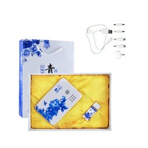 Blue & White Porcelain Pattern Power Bank/USB Drive Gift Set