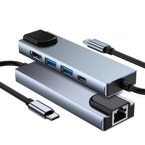 USB C Hub 5 in 1 Type C Multiport Adapter with 100M Ethernet Port for MacBook Pro and USB C Devices