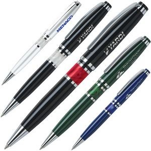 Chrome Plated Brass Twist Action Ballpoint Pen w/ Agate Look Resin Center Band