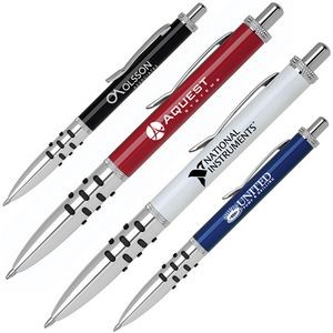 Click Action Aluminum Ballpoint Pen w/ Glisten Colored Barrel & Protruding Rubber Grip