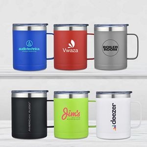 ALPHEUS � 14 OZ STAINLESS STEEL CAMPING MUG WITH HANDLE. Double Wall Camping Mug