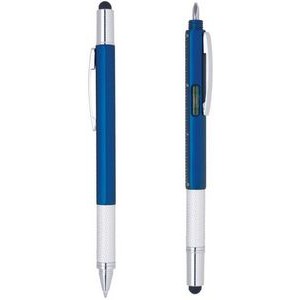 Multi-Function Tool Pen with stylus, ruler, level tool, fillips and flathead screw drive - Blue