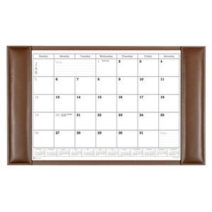 Rustic Brown Leather Side Rail Desk Pad w/Calendar Insert (34"x20")