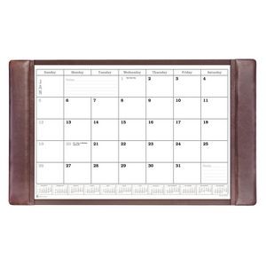 Classic Chocolate Brown Leather Side Rail Desk Pad w/Calendar Insert (34"x20")