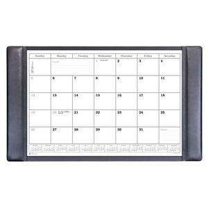 Classic Black Leather Side Rail Desk Pad w/Calendar Insert