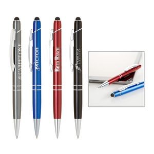 Sleek anodize color aluminum ballpoint pen with capacitive stylus.