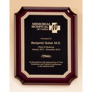 High Gloss Rosewood Stained Plaque with Gold Florentine Border Plate, 9 x 12