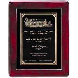 Rosewood Piano Finish Plaque with Gold Border Plate, 12 x 15